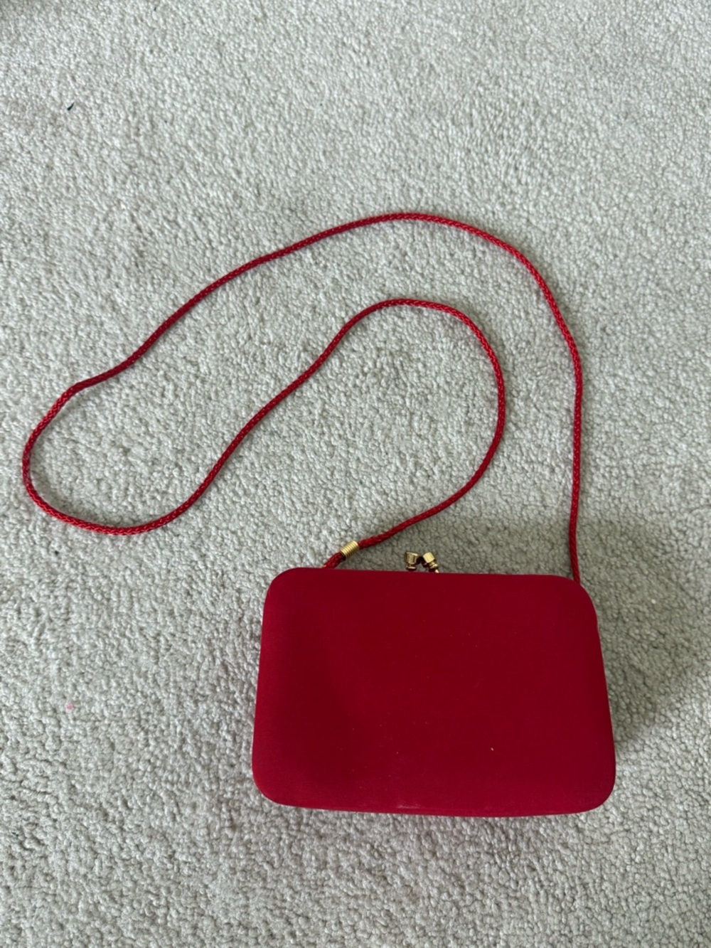 Vintage Red Satin Clutch Crossbody Bag Gold Kiss Lock Evening Purse